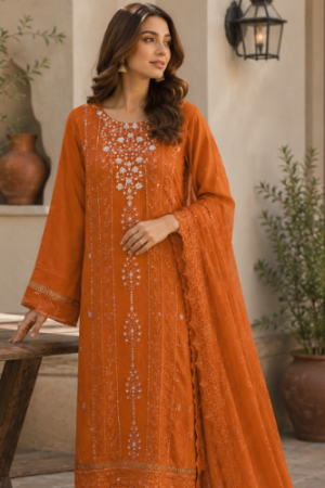 Amber Elegance – Luxury Chiffon 3 Piece Suit